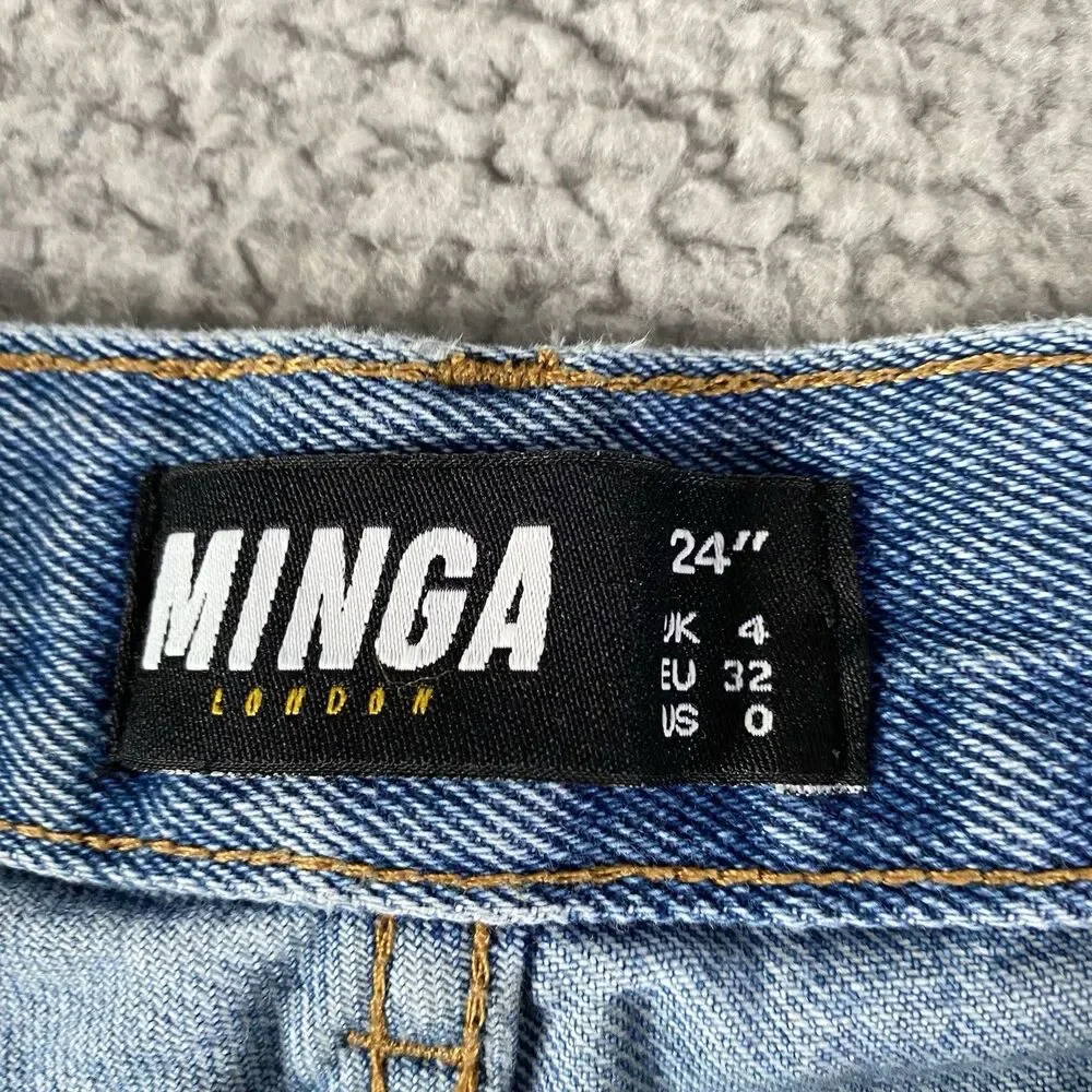 Minga London Patchwork Jeans Womens 24 (25x30) Blue Straight Y2K Made Portugal - Picture 9 of 10
